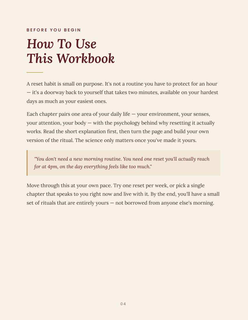 Daily Reset Habits — Science-Backed Workbook for Mind, Space & Energy (Digital, Fillable PDF)